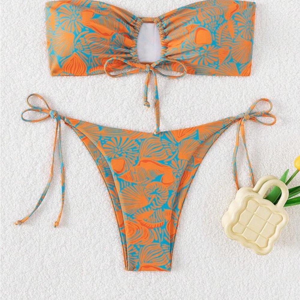 SHEIN Orange and Blue Bikini Set